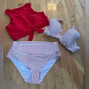 Swim size 36 D (8) two tops and bikini bottom in red & white